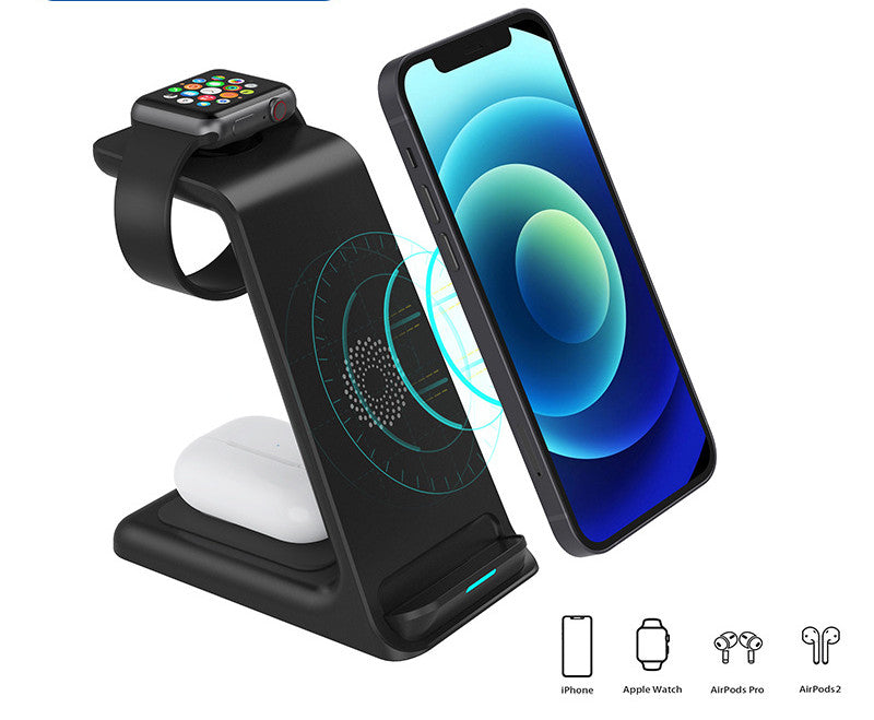 Vertical Three-in-one Wireless Charger 15W Fast Charge Dual-coil Desktop Stand Wireless Charger