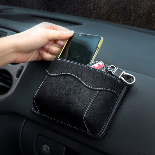 Car Pouch Bags Organizer Universal PU Leather Cards Mobile Phone Collecting Sticky Bag Interior Accessories Car Storage Box