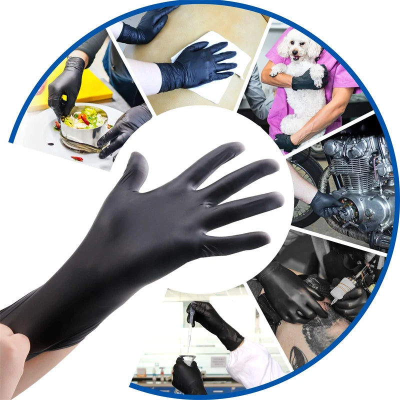 100Pack Housework Strong Black Disposable Nitrile Gloves PVC Latex Free AntiStatic Garden Pet Care Tattoo Work Oil-proof Gloves
