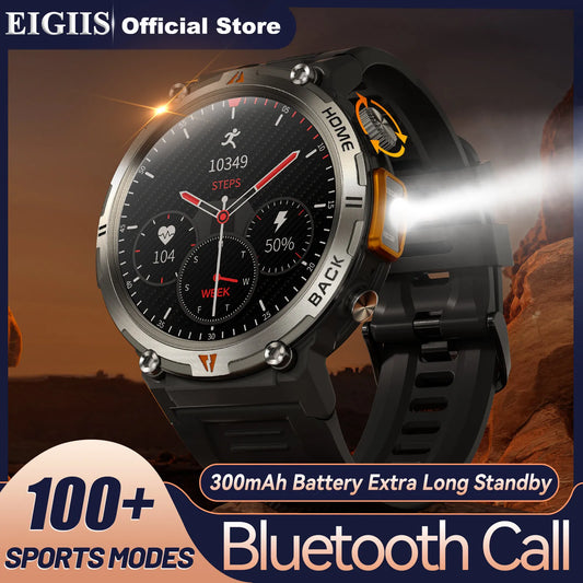 EIGIIS Bluetooth Call Smart Watch Men Full Touch Screen Health Monitor Clock With Flashlight Men SmartWatch For IOS Android